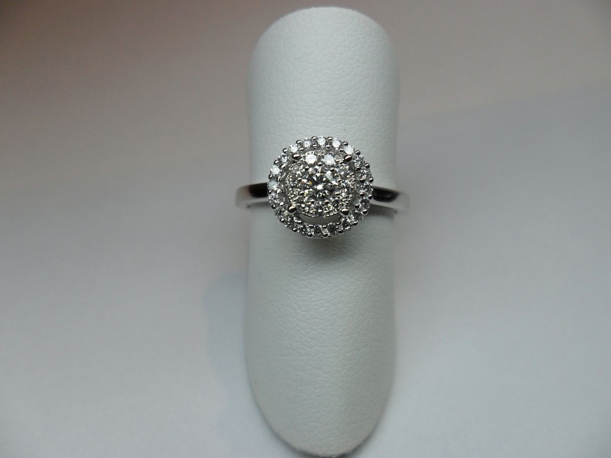 Double Circle Halo Ring White Gold